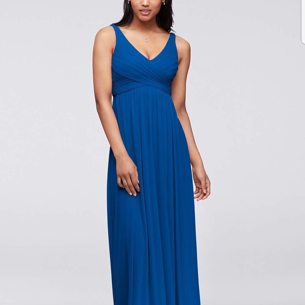 David’s Bridal Long Mesh Dress with Cowl Back Detail - Horizon